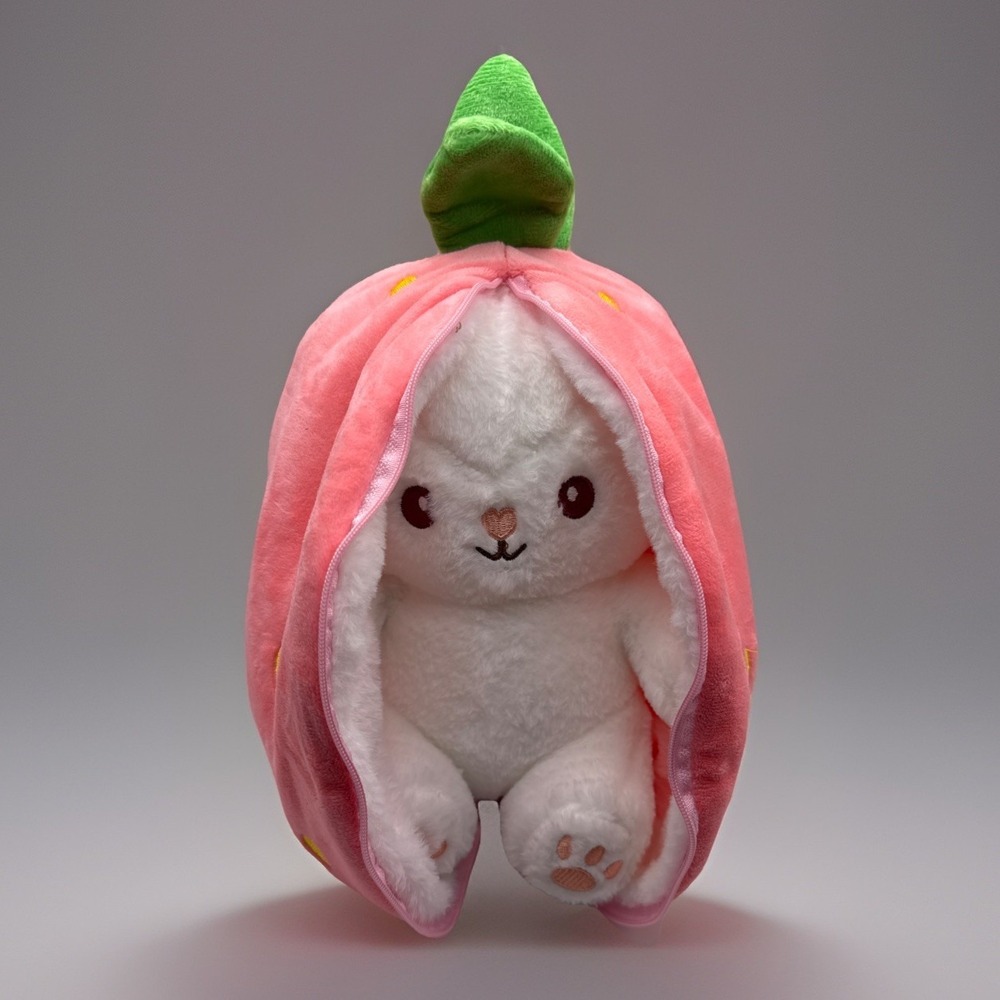 Medium Rabbit Stuffed Animal White‎ Pink Removable Strawberry Cover Plush Toy